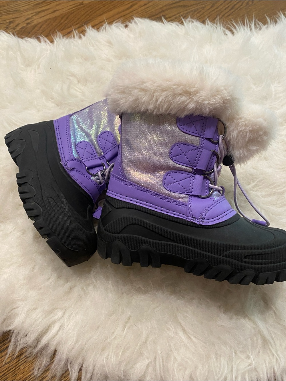 Kids' Purple Faux-Fur Winter Rain & Snow Boots - Waterproof Grip